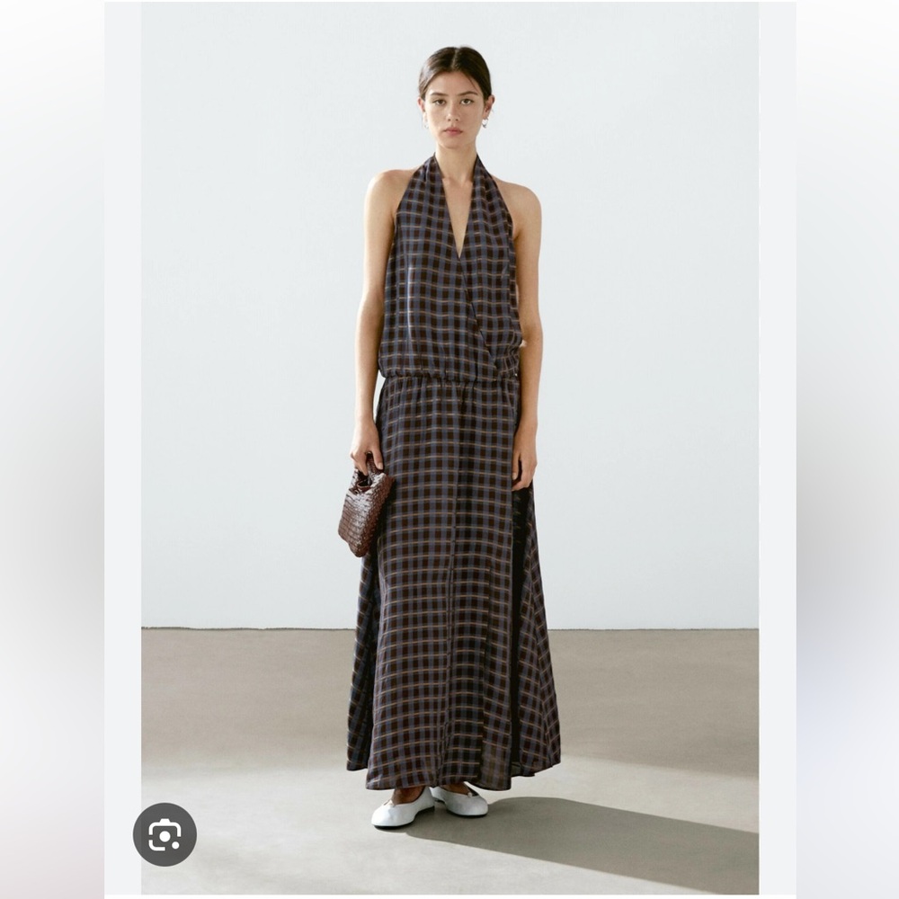 NWOT Massimo Dutti Long Printed Halter Neck Flounce Dress